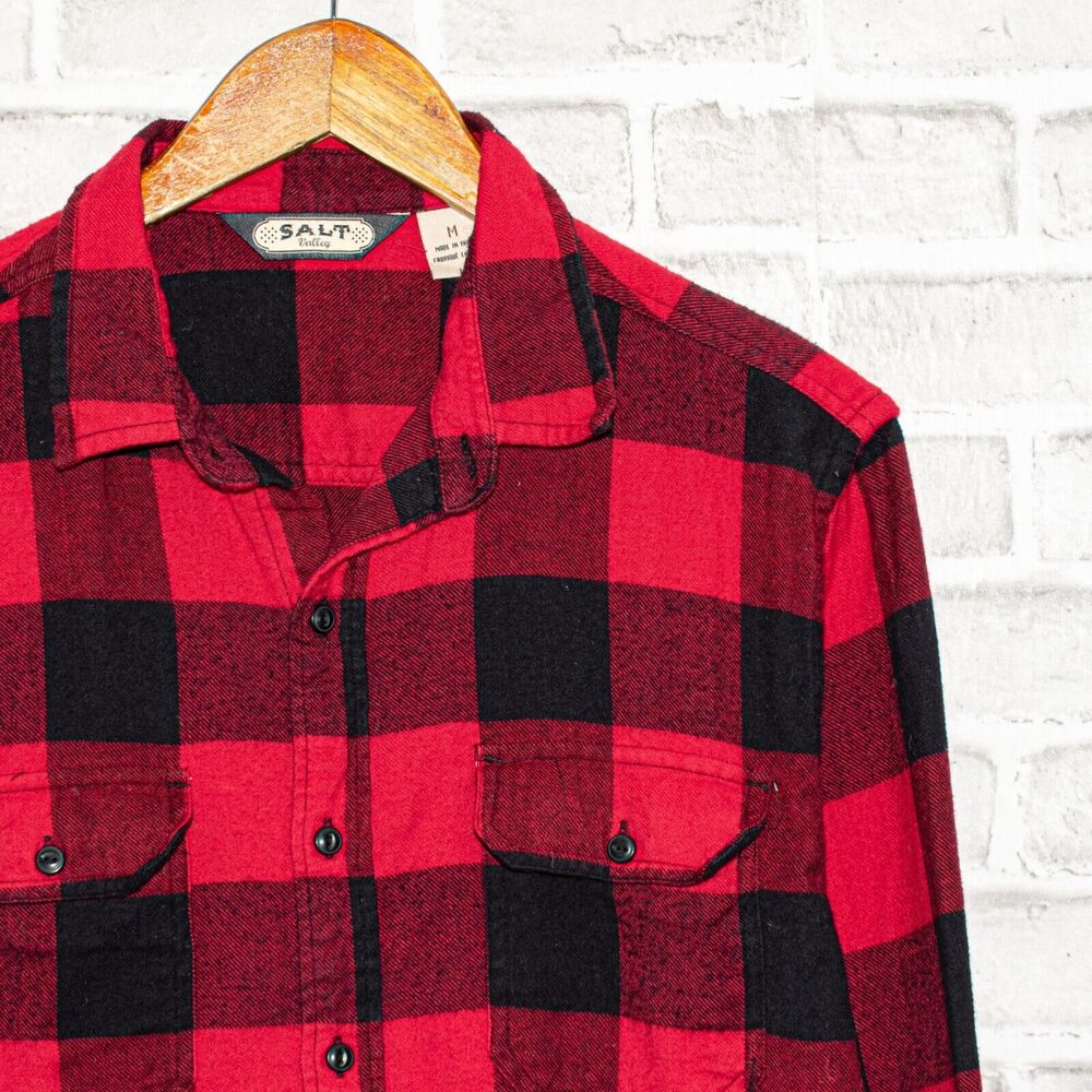 Salt Valley Men's Buffalo Red Black Check Button up Flannel shirt